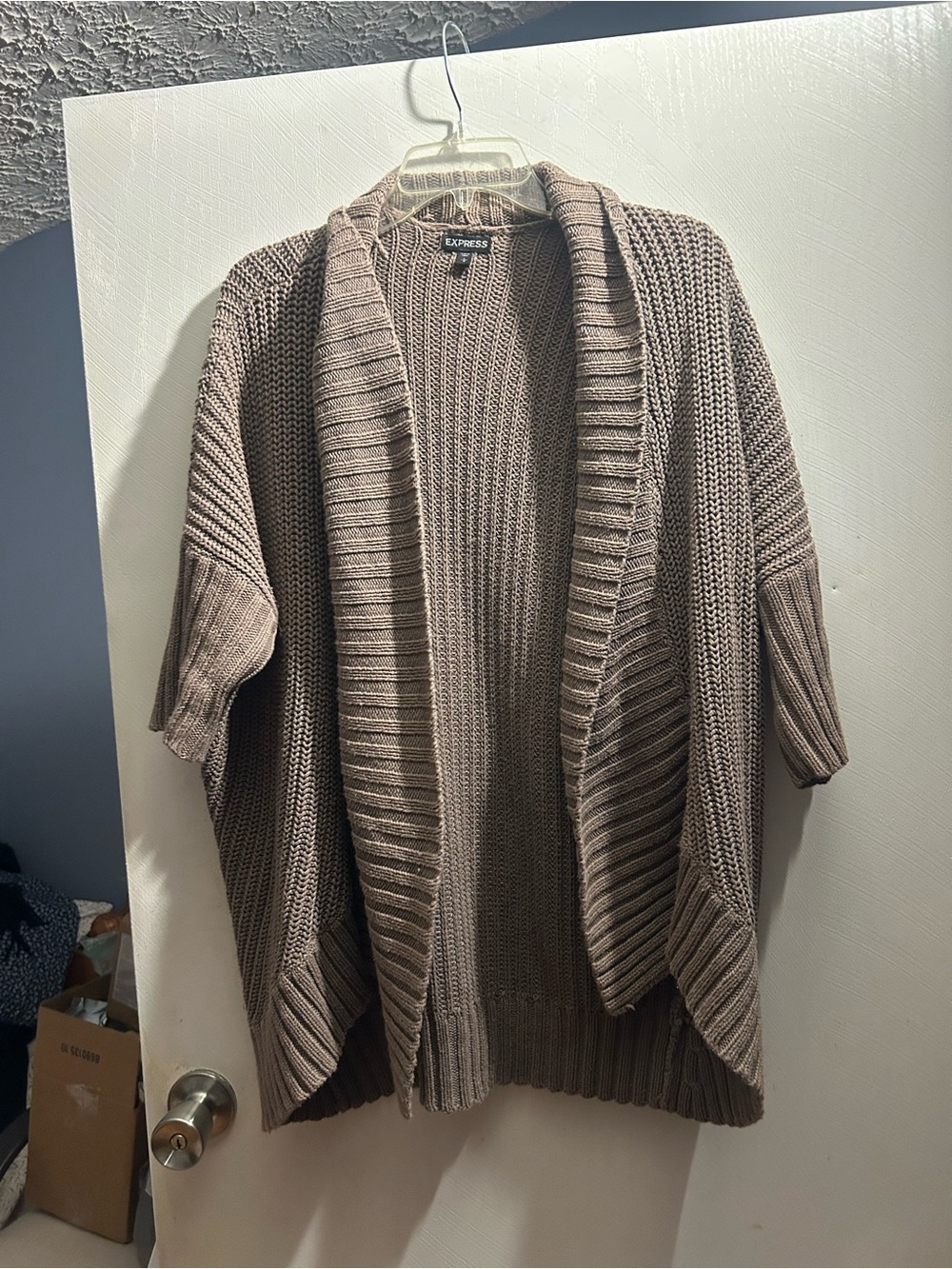 Express Taupe Open-Front Ribbed Cardigan